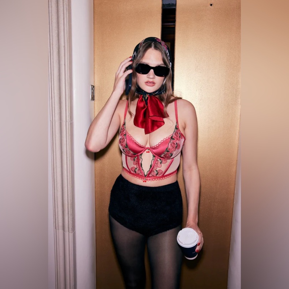 For Love & Lemons Cherie Bustier Red Cherries XS - Picture 7 of 7